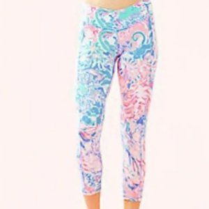 GUC Lilly Pulitzer Luxletic Weekender Midi Legging Blue Peri Viva La Lilly sz M